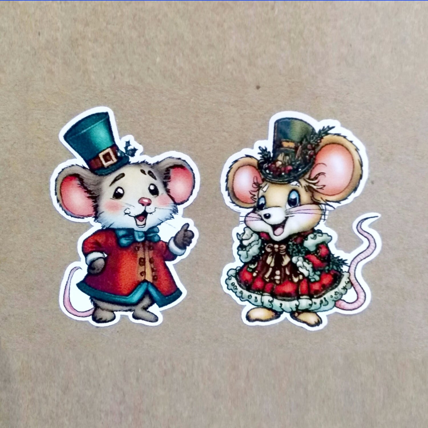 Victorian Christmas Mice Stickers