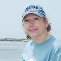 Person wearing a blue cap and shirt with a scenic background