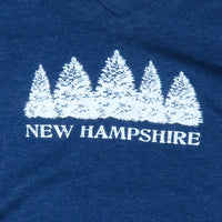 Blue t-shirt with white tree design and 'New Hampshire' text