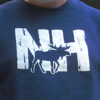 Navy blue t-shirt with white 'NH' and moose graphic