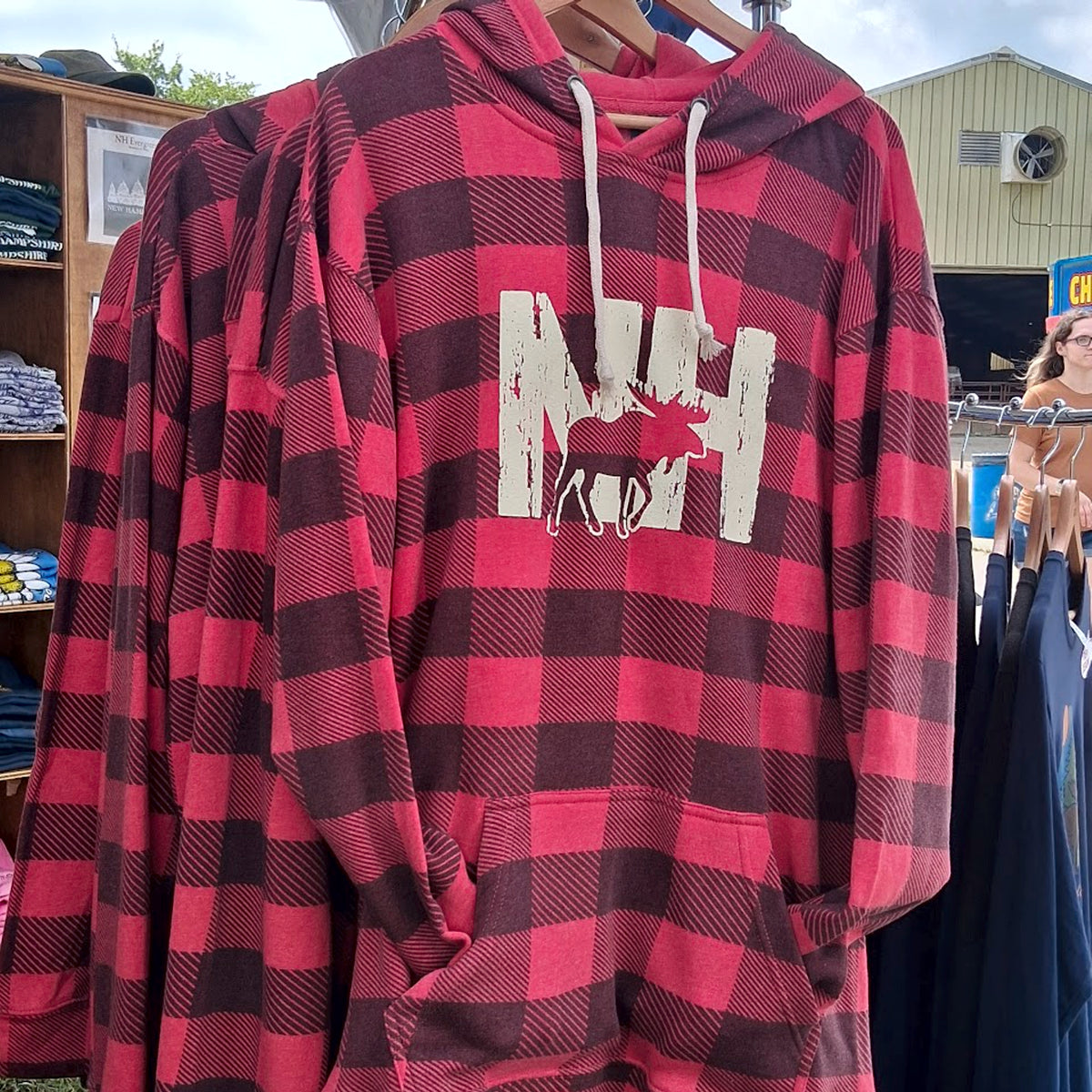 New Hampshire Moose Buffalo Plaid Hoodie