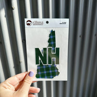 New Hampshire NH Outline Green and Blue Plaid Sticker