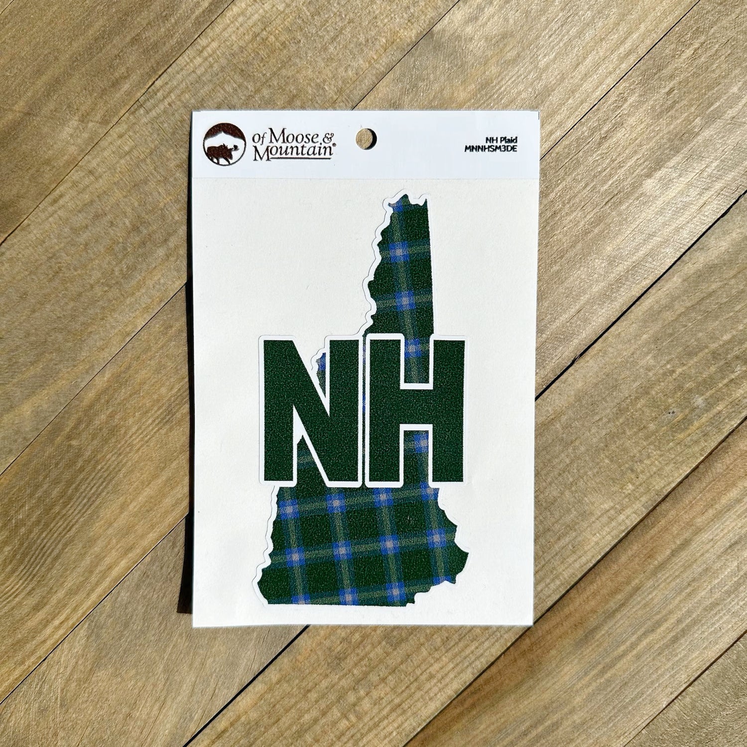 New Hampshire NH Outline Green and Blue Plaid Sticker