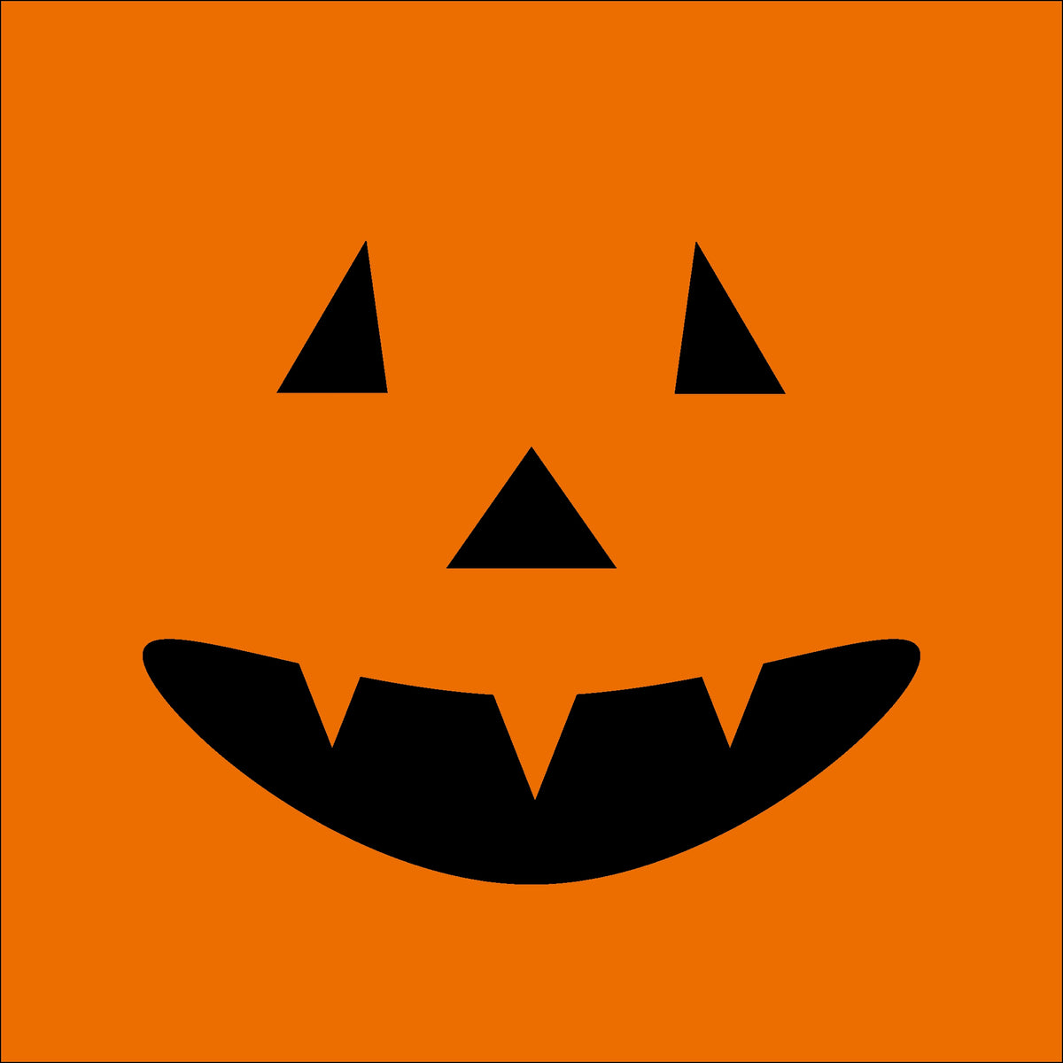 Black pumpkin face design on an orange background
