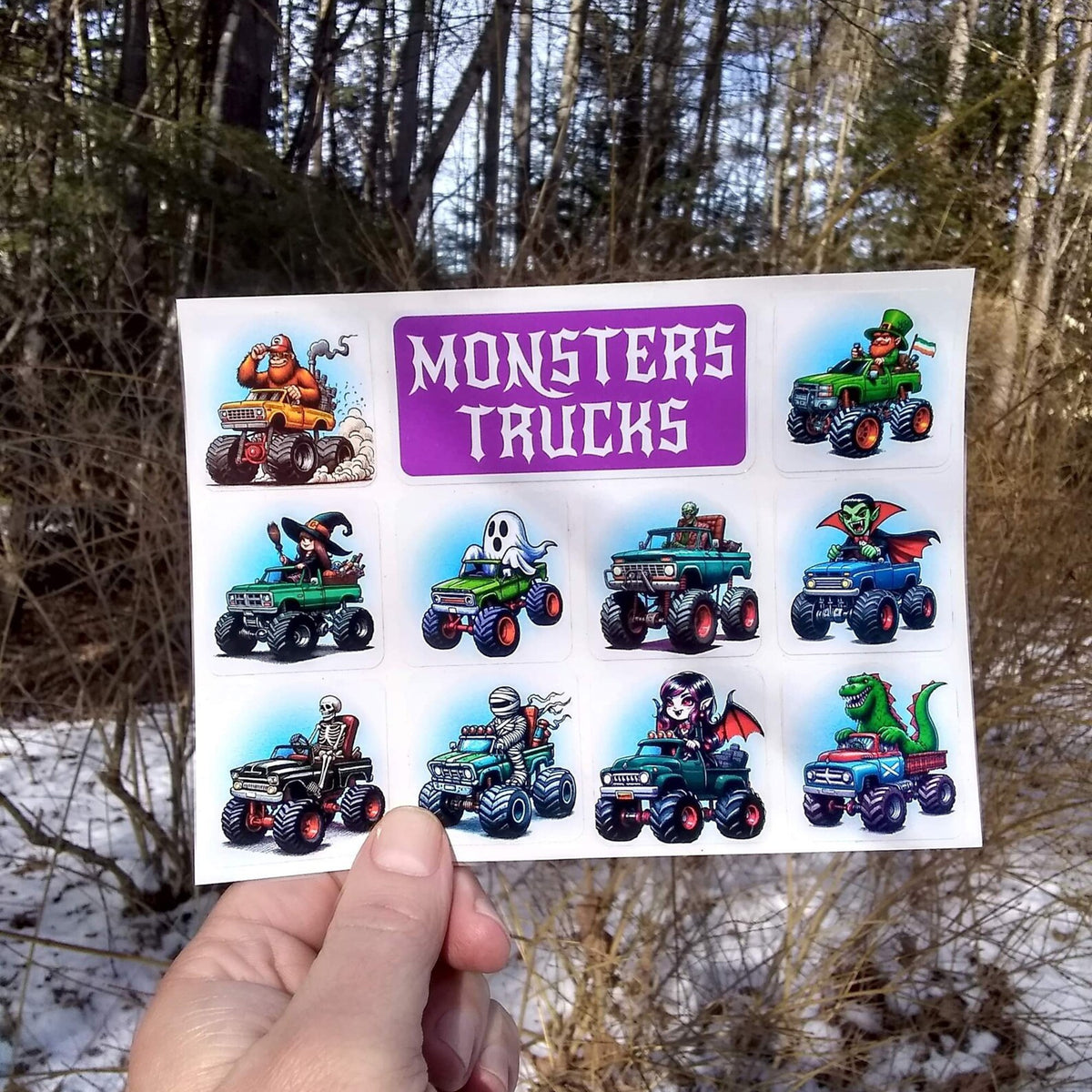 Monsters' Trucks Sticker Sheet of 10 Monsters Driving Trucks