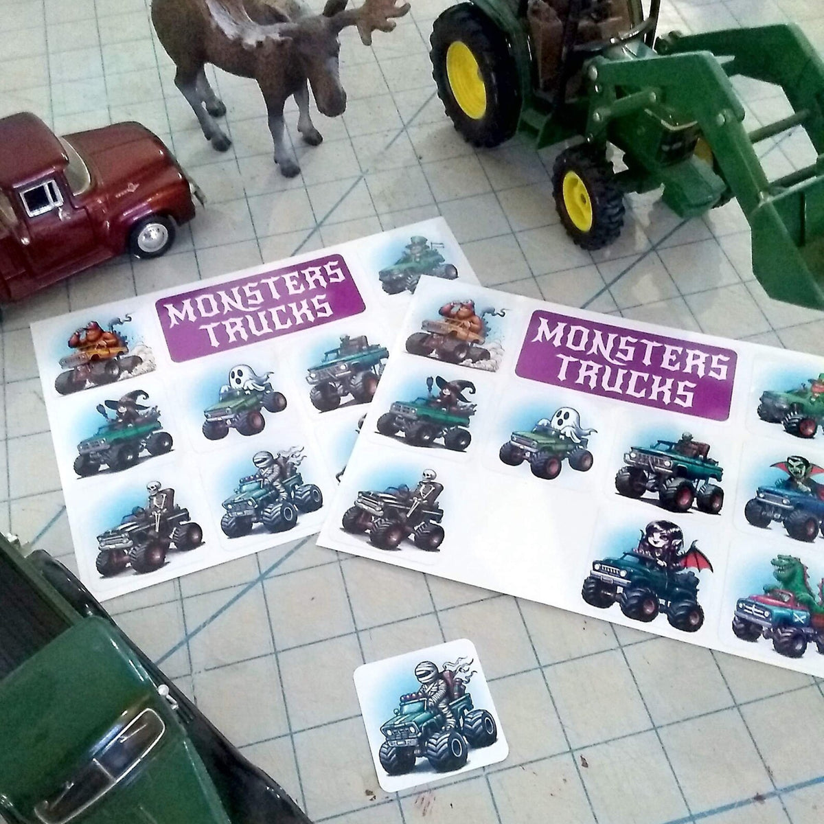 Monsters' Trucks Sticker Sheet of 10 Monsters Driving Trucks