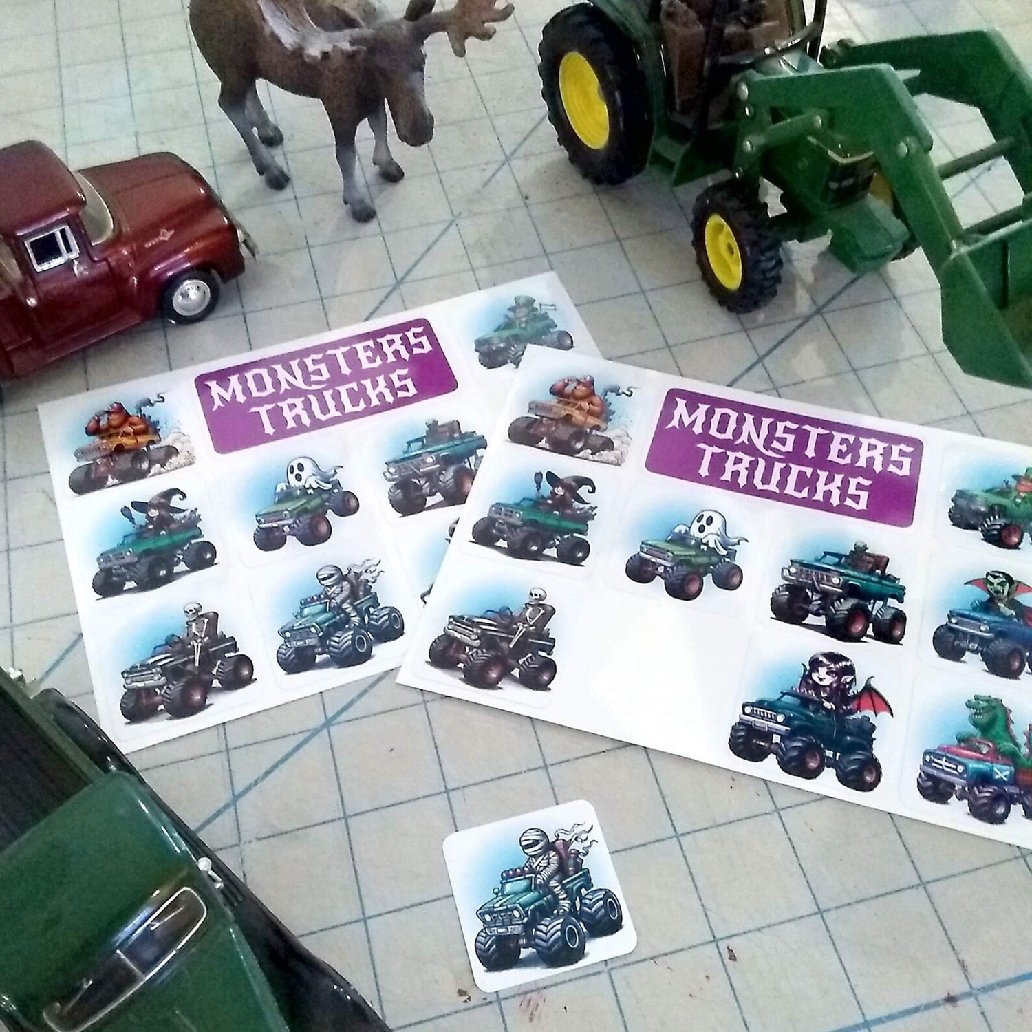 Monsters' Trucks Sticker Sheet of 10 Monsters Driving Trucks