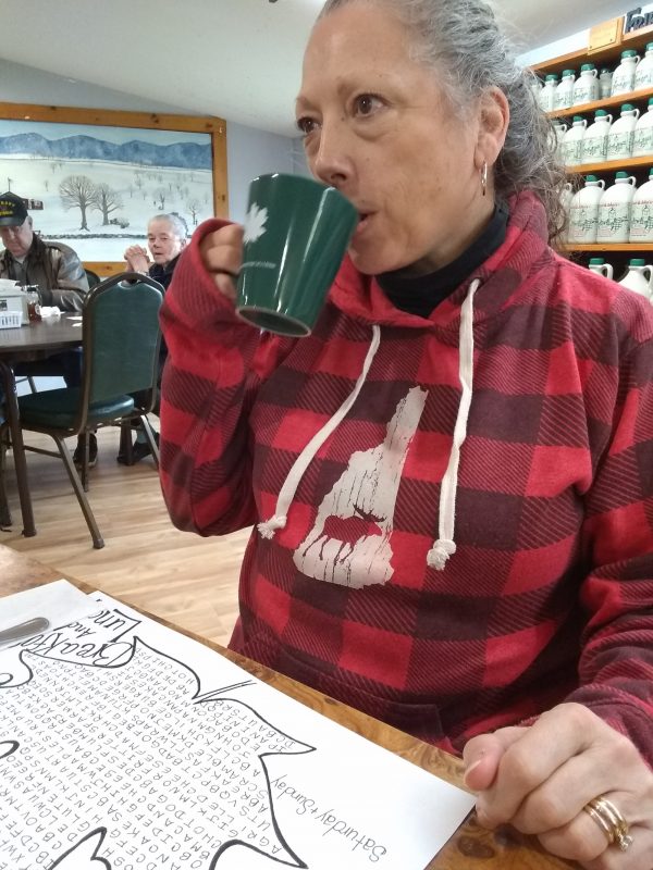 NH Moose Plaid on Sarah at Breakfast